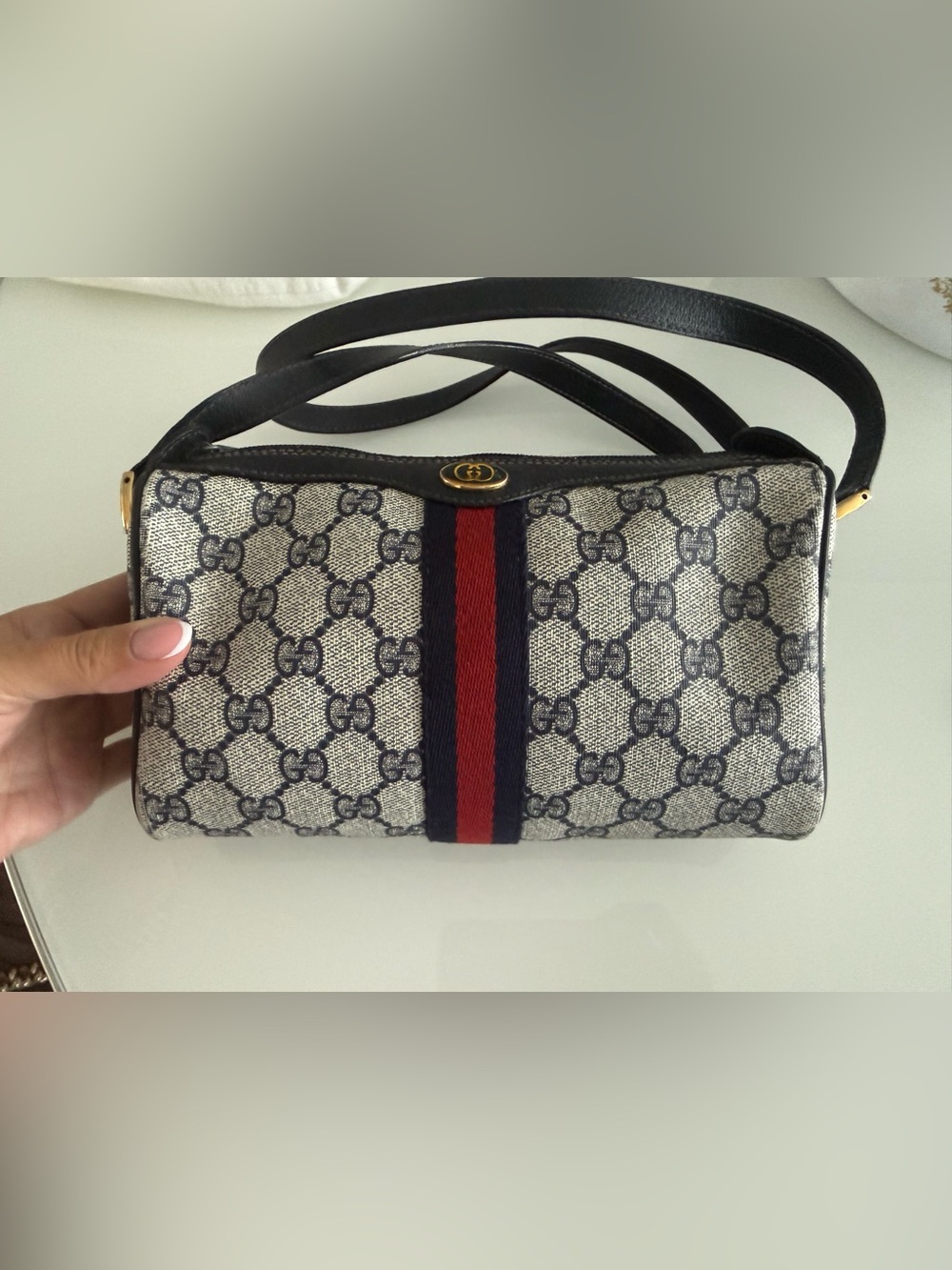 Authentic Vintage Gucci Blue and Red Web GG Shoulder Bag